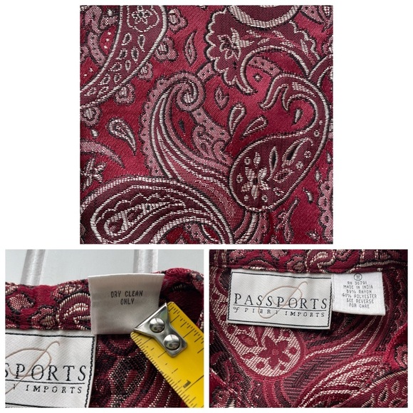 Passports by Pier 1 Imports Tapestry Paisley Vest Red Size Medium Burgundy Boho - Picture 6 of 9